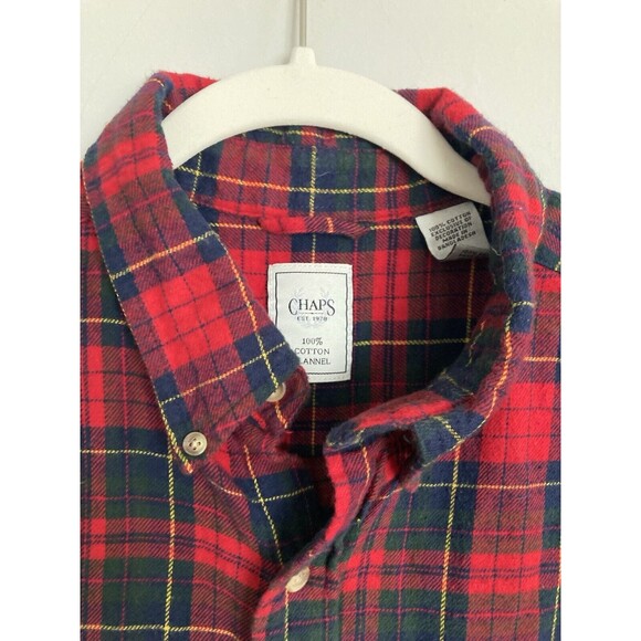 Chaps Ralph Lauren Men's Flannel Button Up Shirt XL Red Plaid Crest - Picture 5 of 12